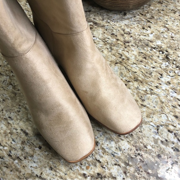 Express Slouchy Knee High Block Heel Tan Taupe Suede Boots 10 - Picture 10 of 14
